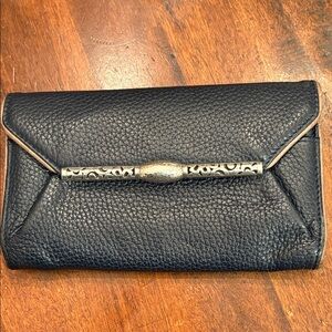 Brighton Black Leather Wallet, tan trim and Silver Accent